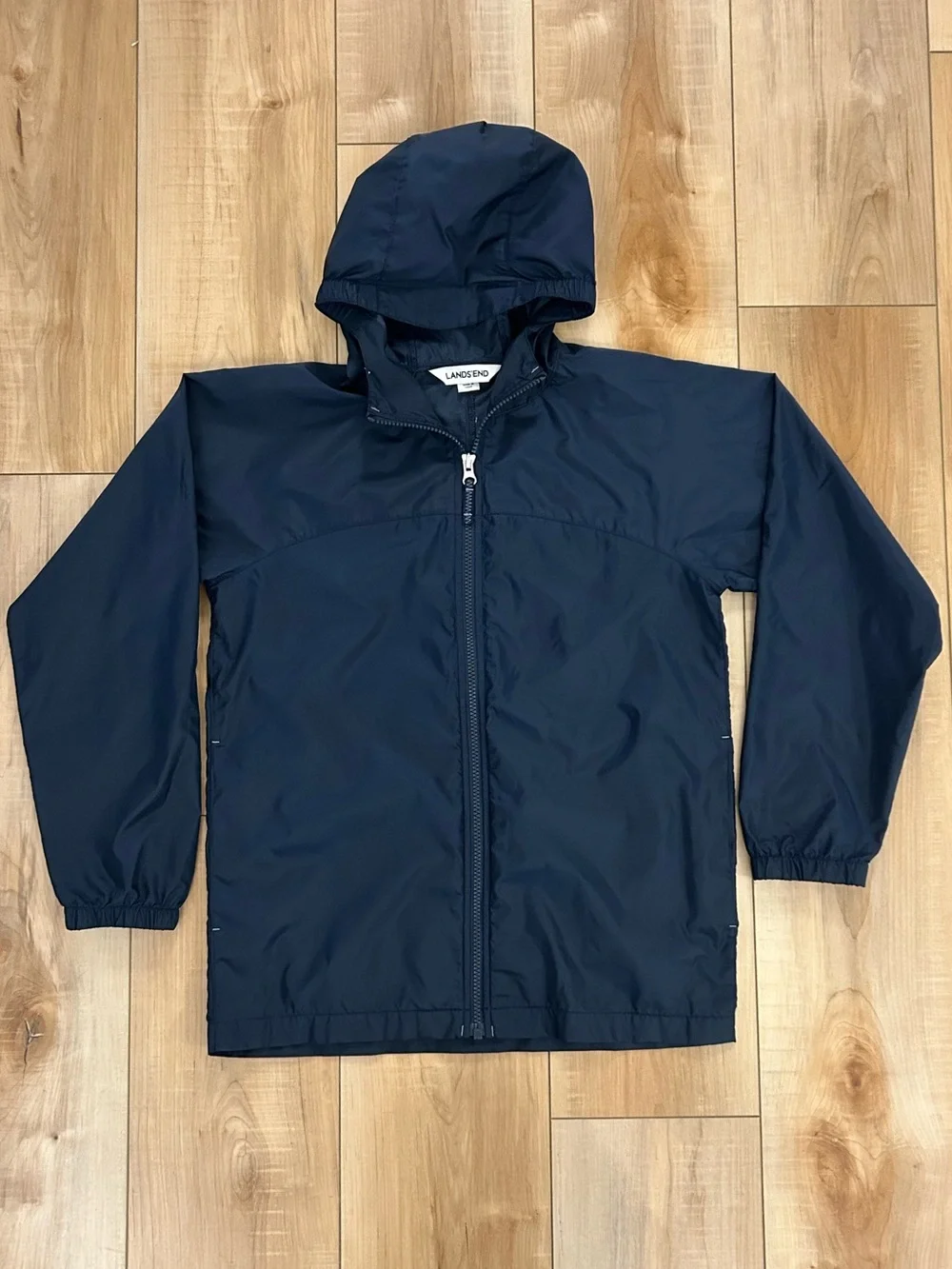 LANDS' END Kids’ Navy Hooded Windbreaker Jacket